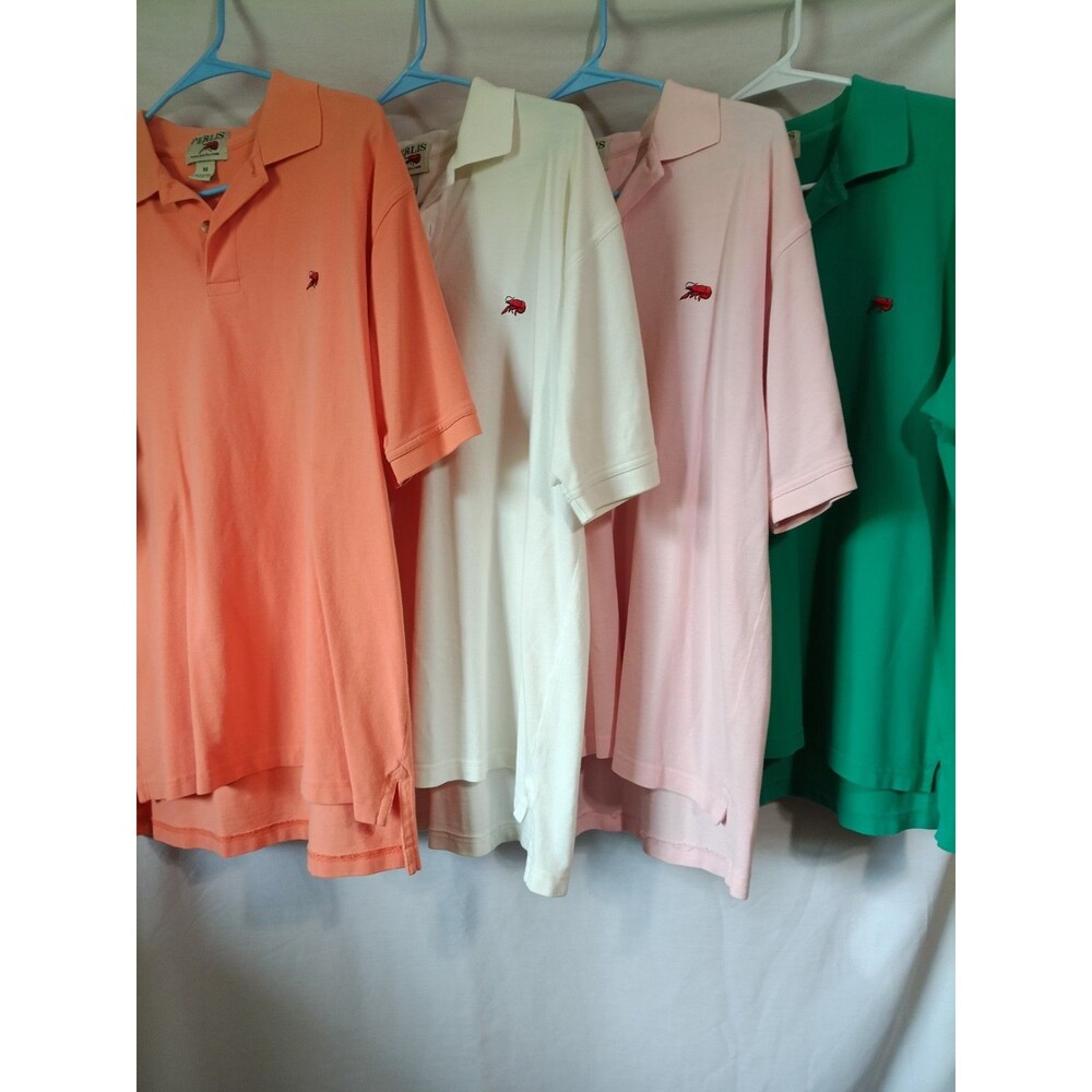 Lot of 4 Perlis Polo Shirt Mens Med Peach White Pink and Green